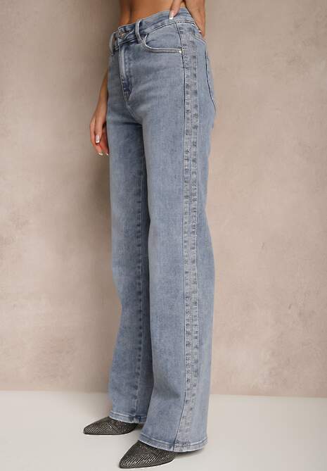 Jasnoniebieskie Jeansy High Waist o Szerokim Kroju Ulanira 4