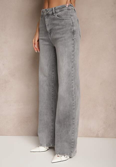 Szare Jeansy High Waist z Szerokimi Nogawkami Desamora 4