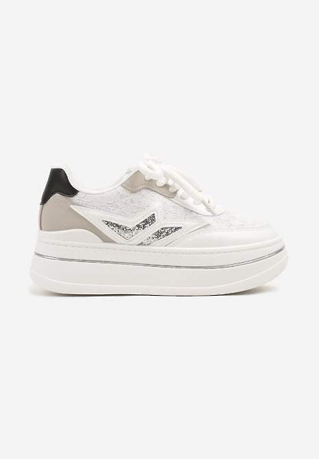 Białe Sneakersy na Platformie Ozdobione Gwiazdą Norlevi 4