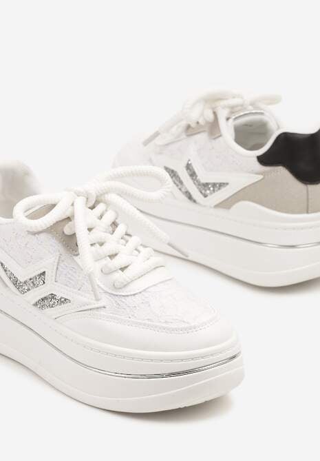 Białe Sneakersy na Platformie Ozdobione Gwiazdą Norlevi 6