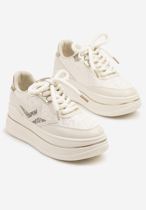 Beżowe Sneakersy na Platformie Ozdobione Gwiazdą Norlevi 5