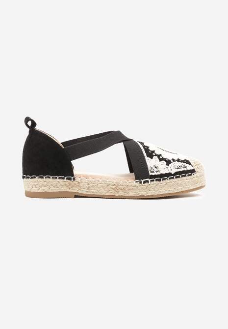 Czarne Espadryle w Stylu Boho Zdobione Haftem Cekinami i Plecionką Idariva 4