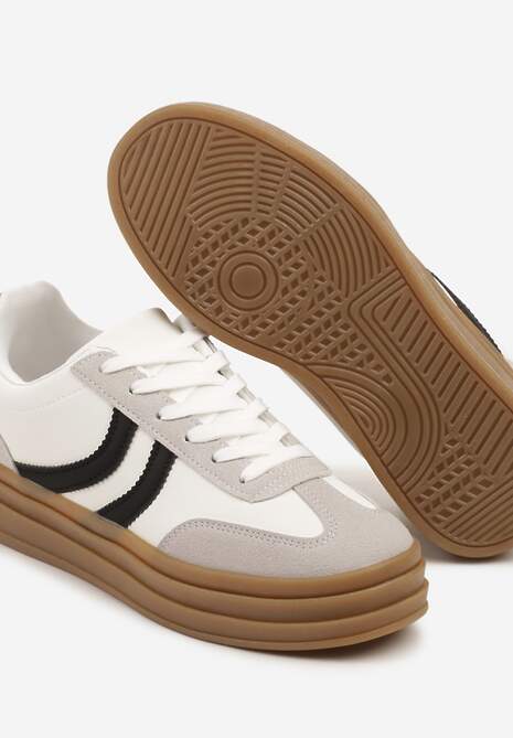 Białe Sneakersy Typu Kultowe Tenisówki na Grubej Podeszwie z Tłoczeniem Lisanitea 6