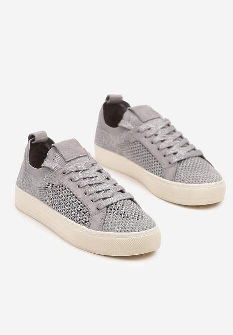 Srebrne Siateczkowe Sneakersy Ozdobione Metaliczną Nicią Nimiarene 5