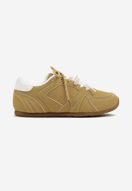 Żółte Sneakersy Ozdobione Przeszyciami i Podwójnym Sznurowaniem Telisaria 4