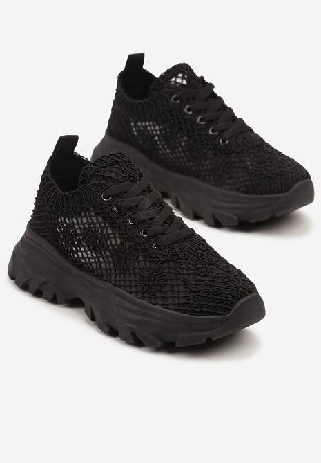 Czarne Sneakersy Ozdobione Siateczką Toliselle 5