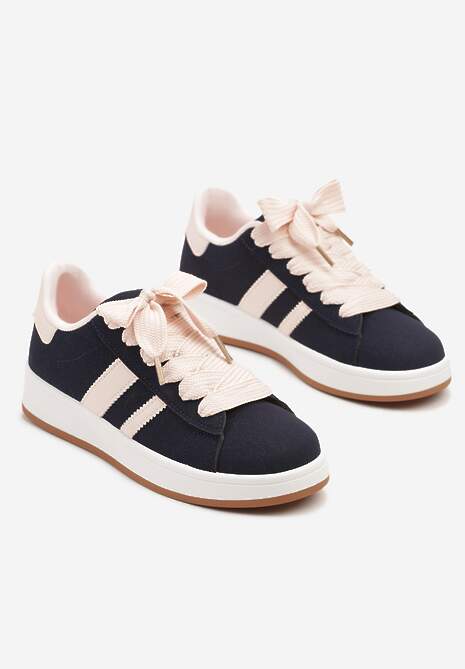 Granatowo-Różowe Sneakersy na Niskiej Platformie z Naszywkami Flordexia 5