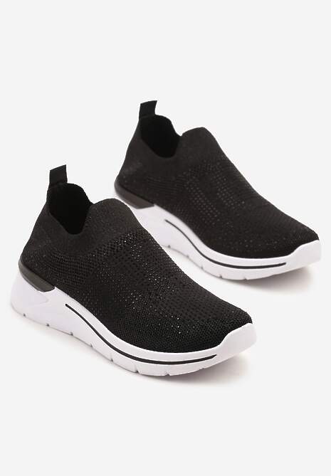 Czarne Buty Sportowe z Cholewką przed Kostkę z Miękkiego Materiału Ozdobione Cyrkoniami Telianisa 5