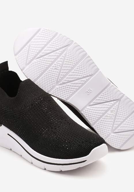 Czarne Buty Sportowe z Cholewką przed Kostkę z Miękkiego Materiału Ozdobione Cyrkoniami Telianisa 6