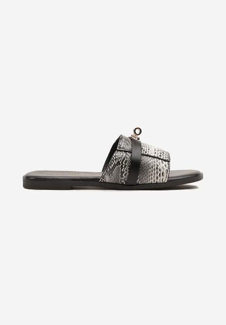 Papuci Morwia Negru cu print piele de șarpe 4
