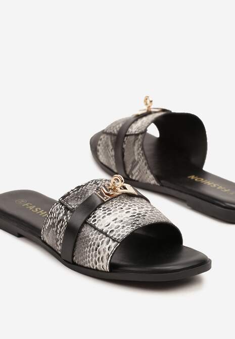 Papuci Morwia Negru cu print piele de șarpe 6