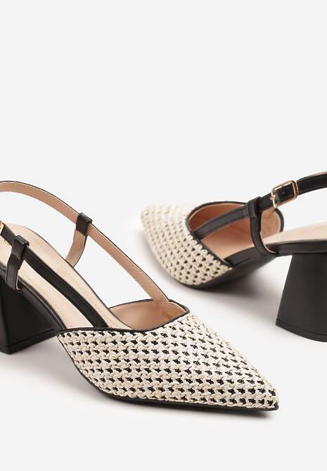 Czarne Sandały na Obcasie Slingback z Brokatową Plecionką Rivozi 6