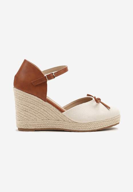 Beżowe Sandały z Plecionką na Koturnie w Stylu Espadryli z Kokardką Zilara 4