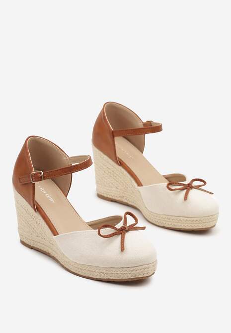 Beżowe Sandały z Plecionką na Koturnie w Stylu Espadryli z Kokardką Zilara 5