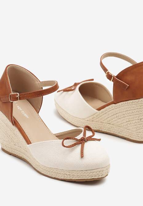 Beżowe Sandały z Plecionką na Koturnie w Stylu Espadryli z Kokardką Zilara 6
