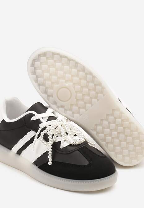 Czarne Sneakersy Typu Kultowe Tenisówki ze Zdobieniem z Perłami Nalavia 6