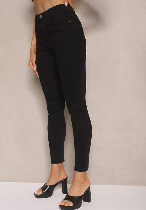 Czarne Jeansy Slim z Bawełną i Wiskozą High Waist Calliran 4