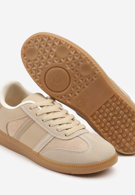 Ciemnobeżowe Sneakersy Sportowe przed Kostkę z Ozdobnymi Paskami Zonevia 6