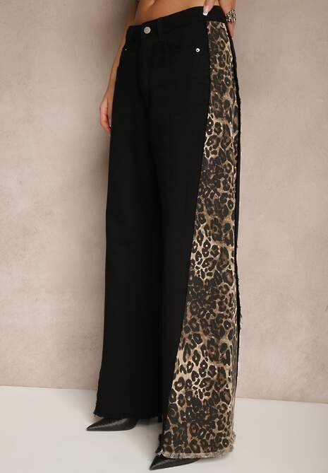 Czarne Jeansy z Bawełny High Waist ze Wzorem Panterki Velliane 4
