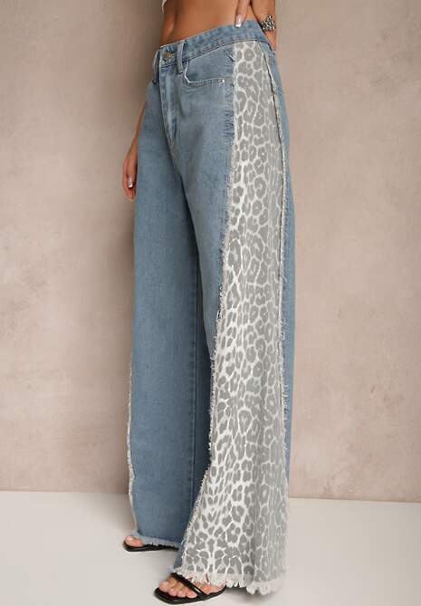 Niebieskie Jeansy z Bawełny High Waist ze Wzorem Panterki Velliane 4