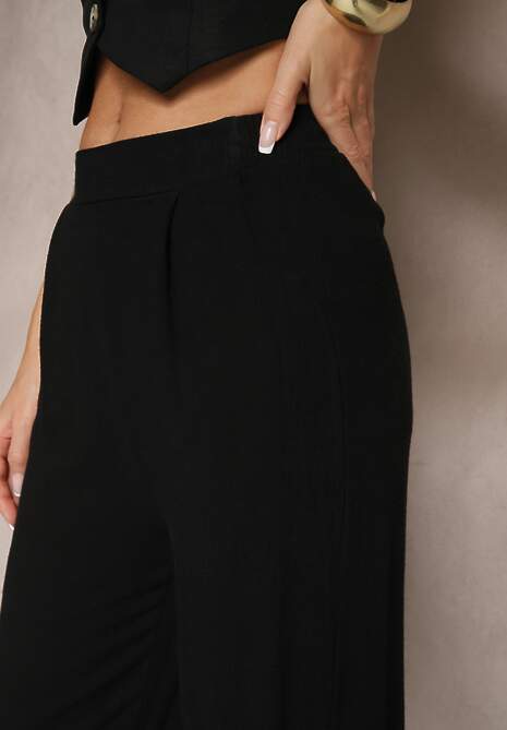 Czarne Spodnie z Lnem i Bawełną o Szerokim Kroju High Waist Sallieta 5