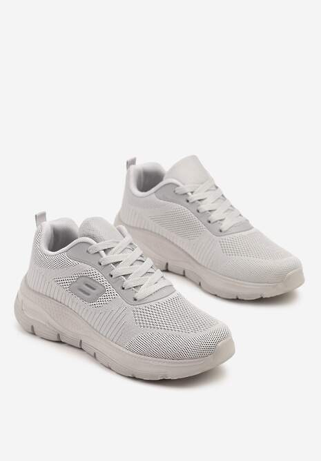Szare Siateczkowe Buty Sportowe Sneakersy na Piankowej Podeszwie Zdobione Aplikacją Sonessa 5