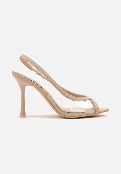 Beżowe Transparentne Sandały na Szpilce Slingback z Noskiem Peep Toe Neothia 4