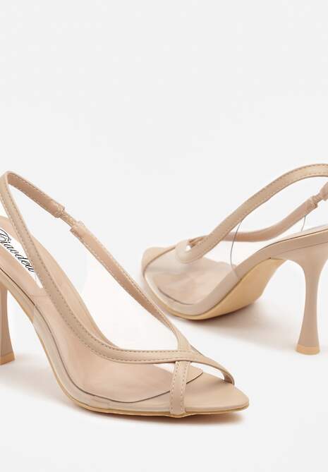 Beżowe Transparentne Sandały na Szpilce Slingback z Noskiem Peep Toe Neothia 6