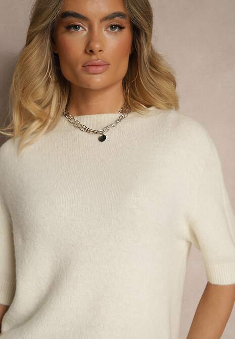 Jasnobeżowy Sweter o Fasonie T-shirtu z Wełną Dannirae 5