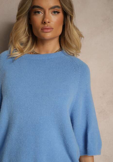 Niebieski Sweter z Rękawami 3/4 z Wełną Dannalin 5