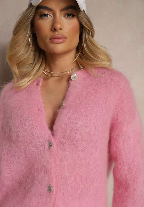 Fuksjowy Kardigan z Moheru w Eleganckim Stylu Koriano 5