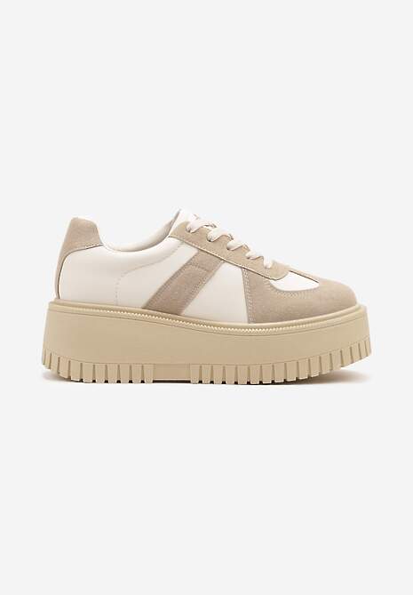 Beżowe Sneakersy na Platformie Ozdobione Paskiem Vivesse 4
