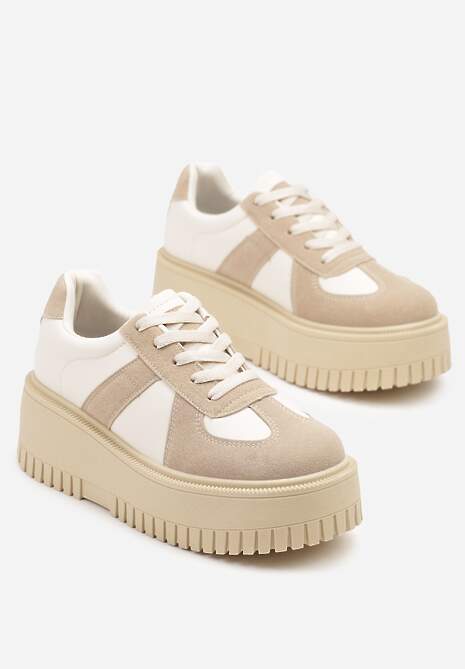 Beżowe Sneakersy na Platformie Ozdobione Paskiem Vivesse 5