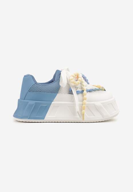Niebiesko-Białe Sneakersy na Platformie Ozdobione Koralikami Isivisa 4