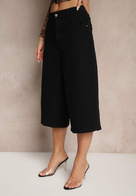 Czarne Szorty Jeansowe High Waist Typu Bermudy Baggy Sonallea 4