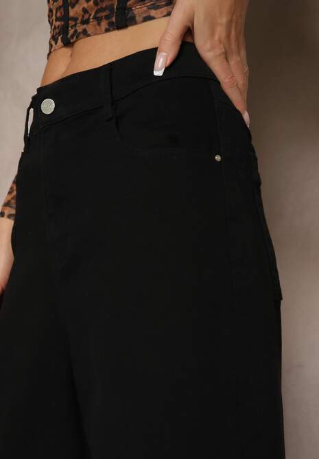 Czarne Szorty Jeansowe High Waist Typu Bermudy Baggy Sonallea 5