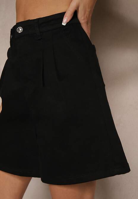 Czarne Jeansowe Szorty z Bawełny High Waist Kornelaya 5