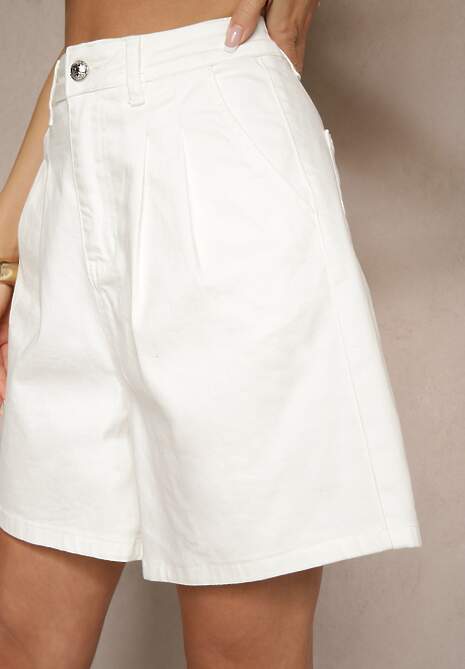 Białe Jeansowe Szorty z Bawełny High Waist Kornelaya 5