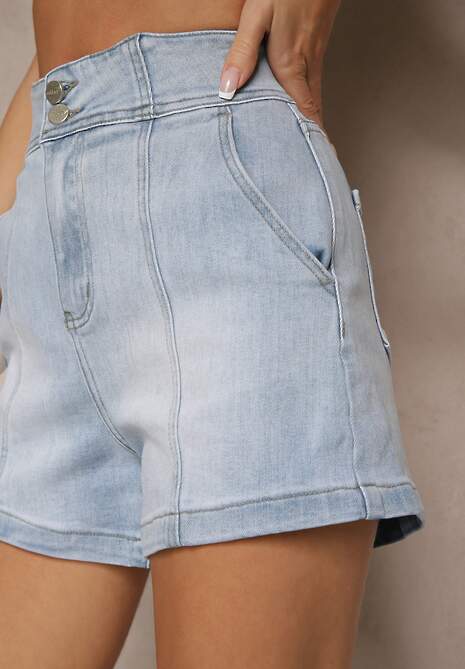 Niebieskie Szorty Jeansowe z Bawełną High Waist i Przeszyciami Tiledia 5