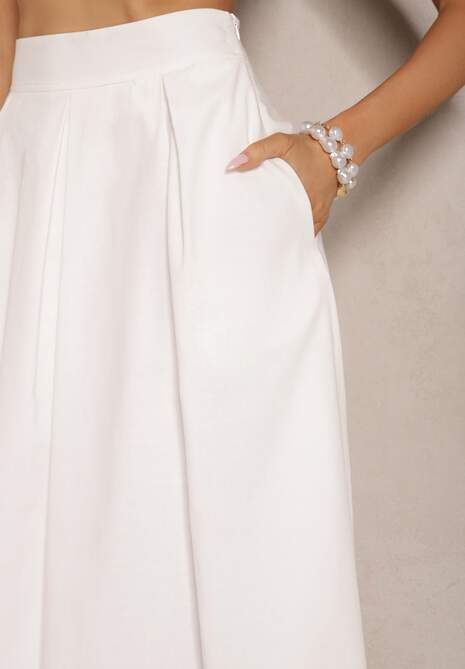 Biała Rozkloszowana Spódnica z Bawełną High Waist Katavira 5