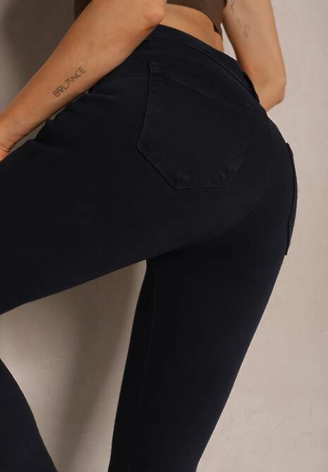 Granatowe Jeansy Skinny Regular Waist z Przetarciami przy Nogawkach Sonalena 5