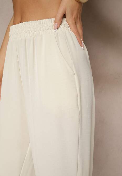 Jasnobeżowe Spodnie z Bawełną o Szerokim Kroju High Waist Fanelithia 5