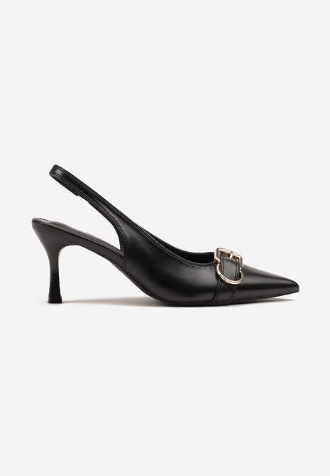 Czarne Sandały na Szpilce Slingback Ozdobione Metaliczną Klamrą Zeornna 4