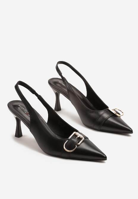 Czarne Sandały na Szpilce Slingback Ozdobione Metaliczną Klamrą Zeornna 5