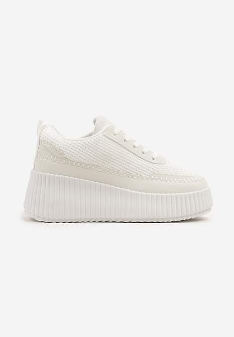 Białe Sneakersy na Tłoczonej Platformie z Ozdobnymi Przeszyciami Faloviela 4