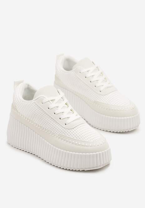 Białe Sneakersy na Tłoczonej Platformie z Ozdobnymi Przeszyciami Faloviela 5