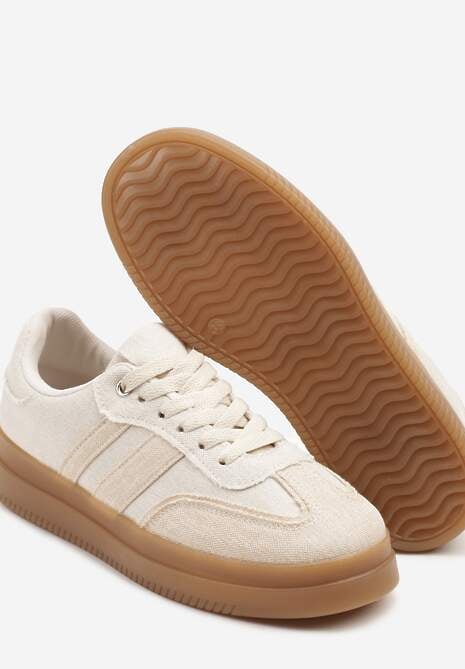 Beżowe Sneakersy Tenisówki Ozdobione Paskami Falaviela 6