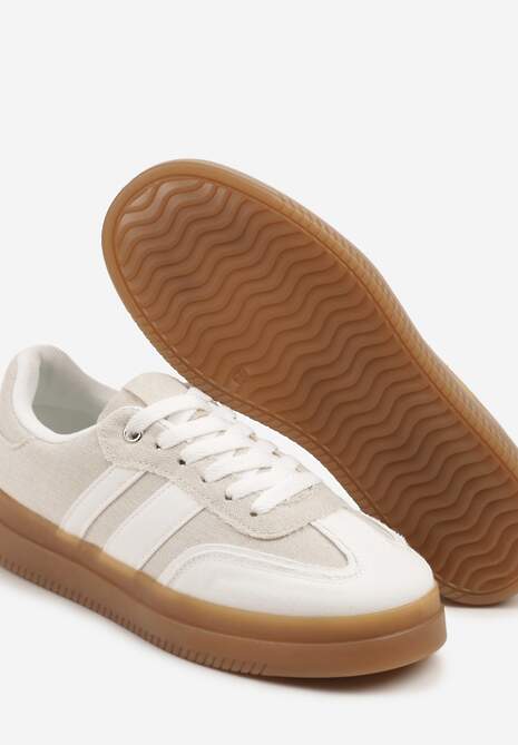 Biało-Beżowe Sneakersy Tenisówki Ozdobione Paskami Falaviela 6