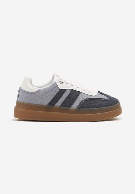 Niebiesko-Granatowe Sneakersy Tenisówki Ozdobione Paskami Falaviela 4