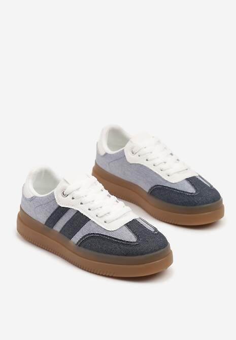 Niebiesko-Granatowe Sneakersy Tenisówki Ozdobione Paskami Falaviela 5